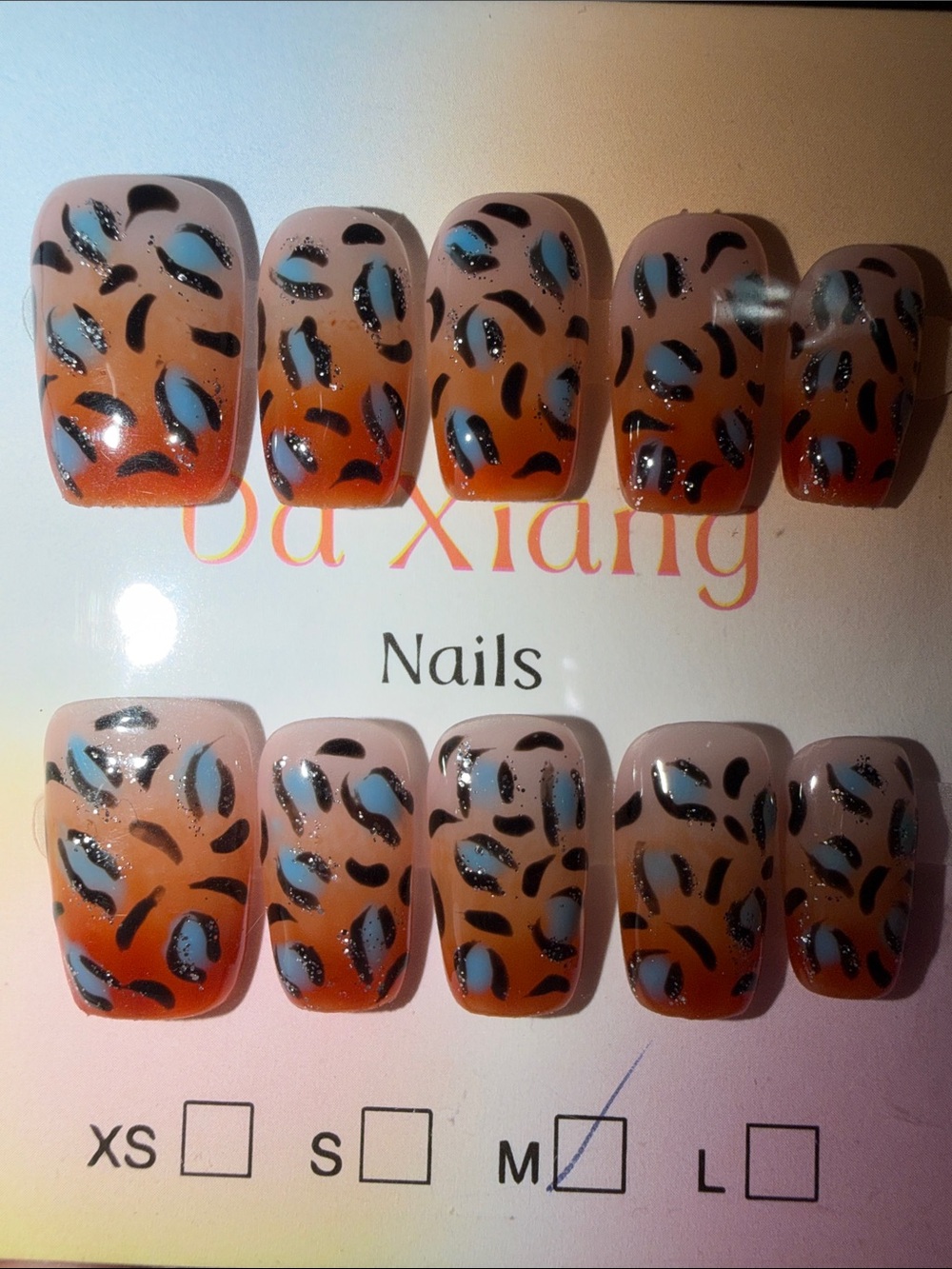 Leopard Gradient Press-On Nails in Orange and Blue
